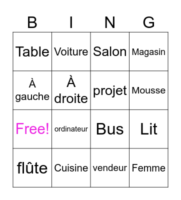 Französisch Bingo Card