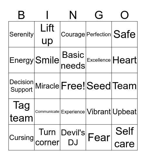 Healing Bingo Card