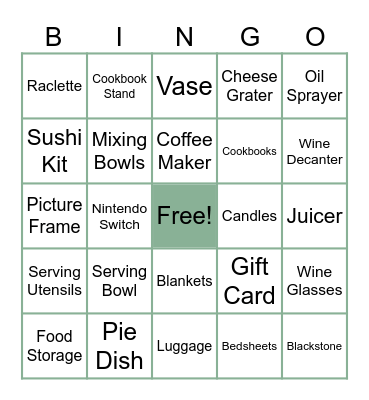 Bridal Shower Bingo Card