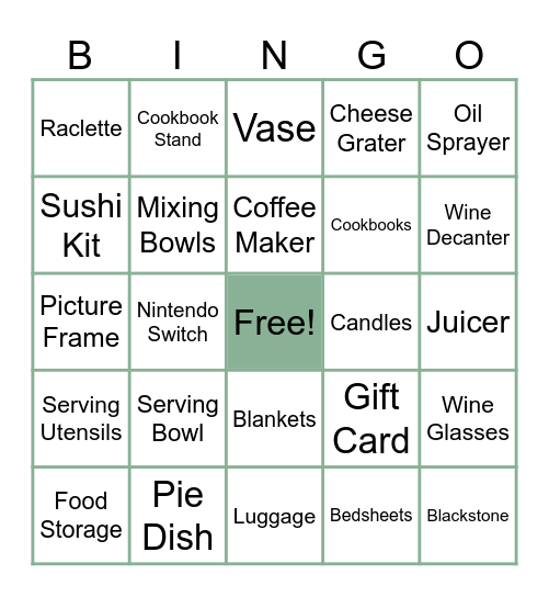 Bridal Shower Bingo Card