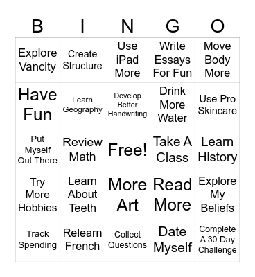 Perseverance Bingo Card