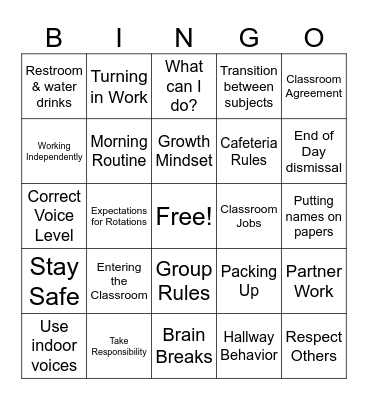 Rules and Expectations Bingo Card