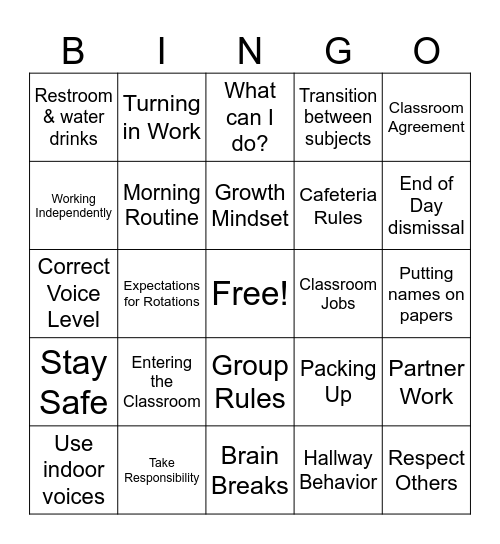 Rules and Expectations Bingo Card