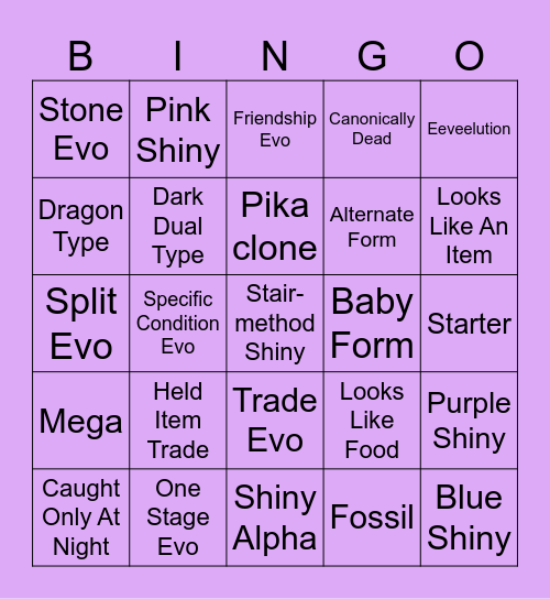 Pokémon Z-A Shiny Bingo Card