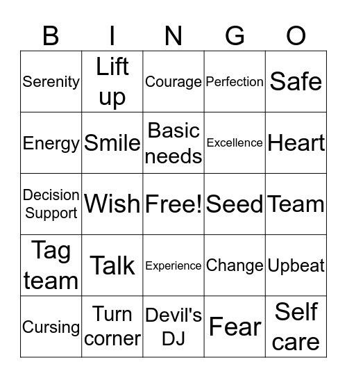 Healing Bingo Card