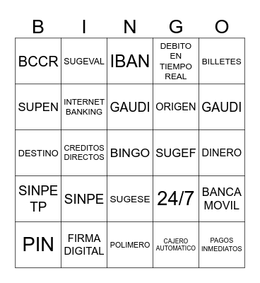 Bingo VISIÓN SINPE Bingo Card