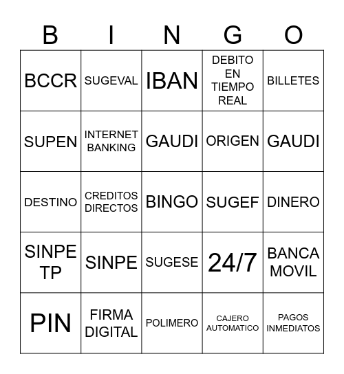 Bingo VISIÓN SINPE Bingo Card