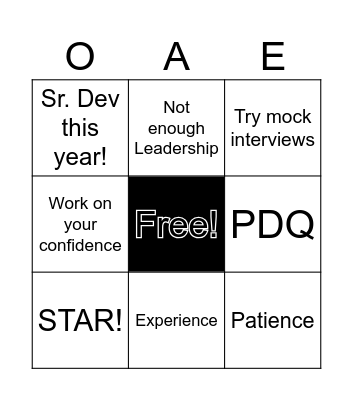 Opportunities are Endless (OAE) Bingo Card