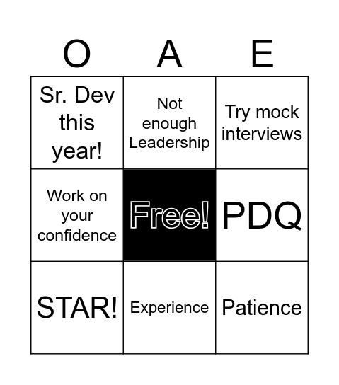 Opportunities are Endless (OAE) Bingo Card