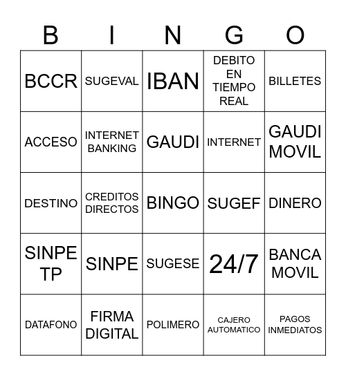 Bingo VISIÓN SINPE Bingo Card