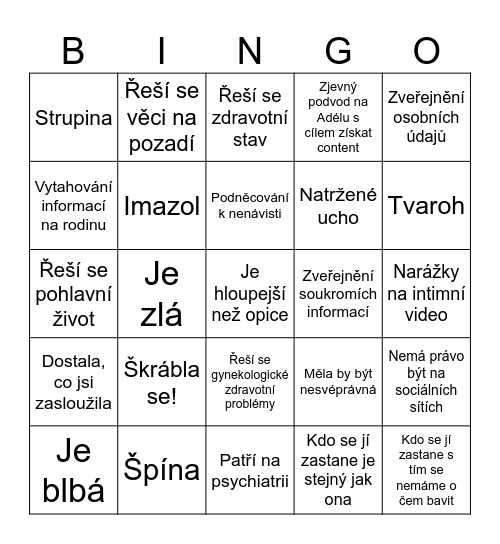 Je to reakce nebo šikana? (Adela edice) Bingo Card