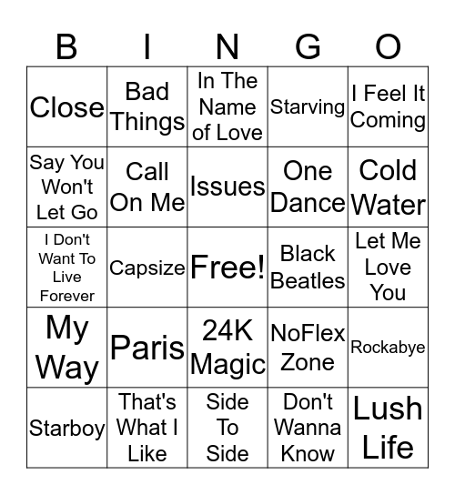 Top Hits  Bingo Card