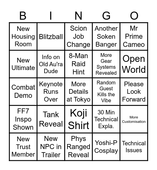 FF14 Fanfest Bingo Card