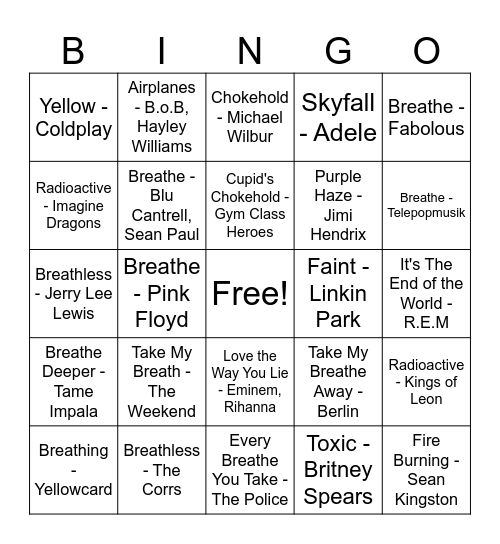 Breathing Bingo Card