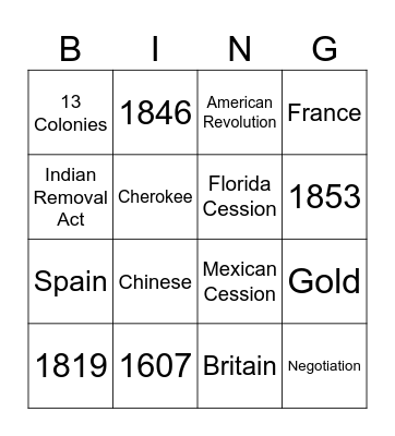 Westward Expansion Bingo Card