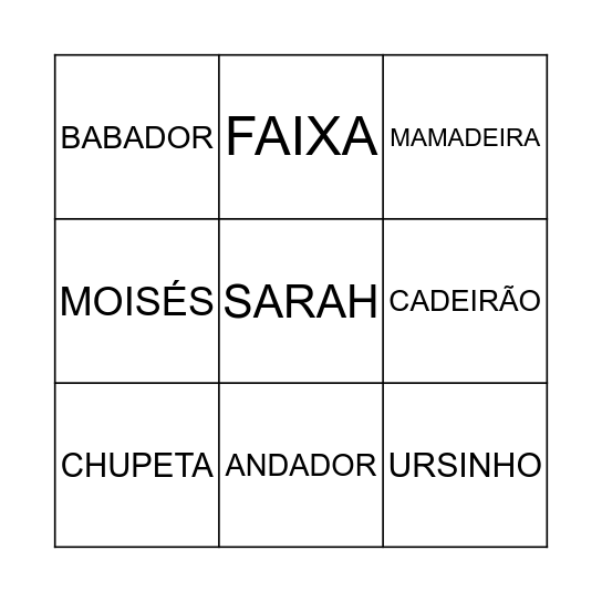 BINGO SARAH Bingo Card