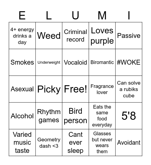 Elumi Bingo Card