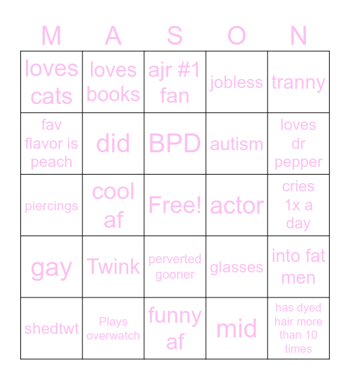 Mason Bingo Card