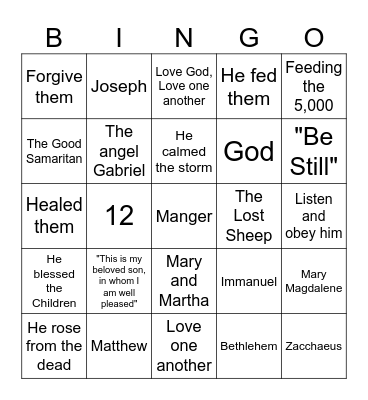 Jesus' Life Bingo Card