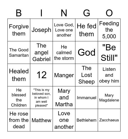 Jesus' Life Bingo Card