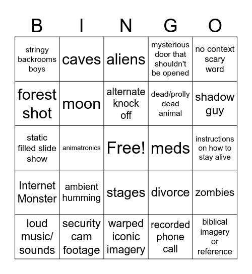 analog horror bingo Card