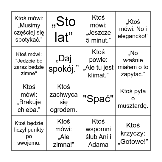 Imprezowe Bingo Card