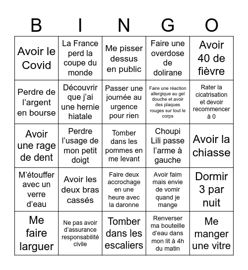 Semaine du 20 au 26 juillet Bingo Card