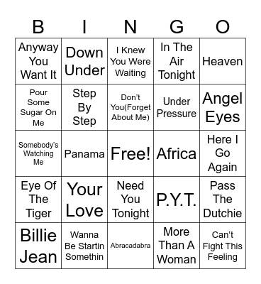 Riley’s Rockin’ Playlist Bingo Card