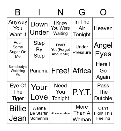 Riley’s Rockin’ Playlist Bingo Card