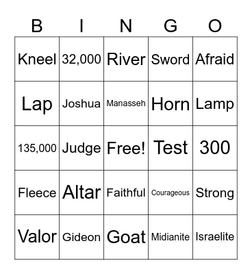 Gideon's Test Bingo Card