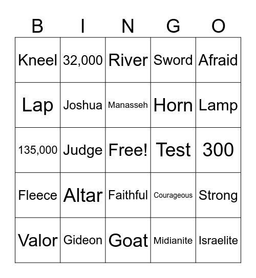 Gideon's Test Bingo Card