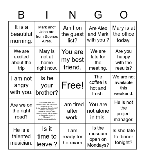 Untitled Bingo Card