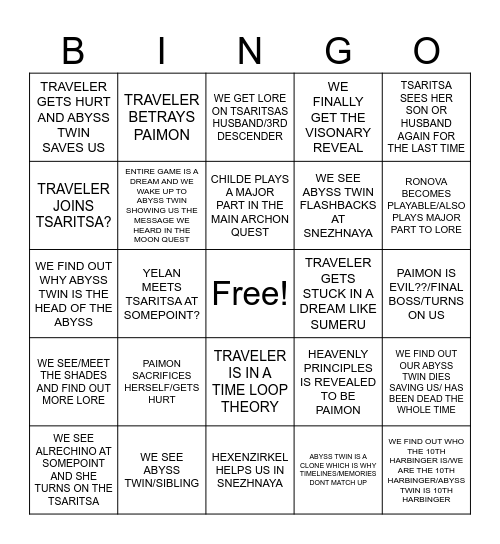 SNEZHNAYA BINGO Card