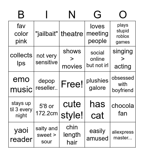 True Rykercel Bingo Card