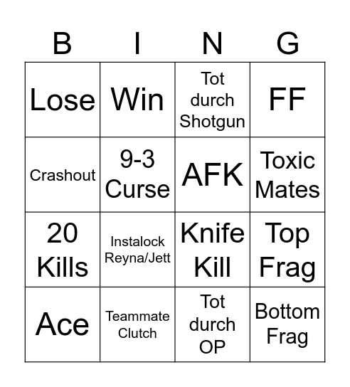 Valo Bingo Card