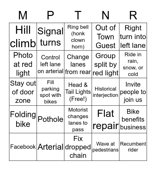 Tuesday Night Bingo Card