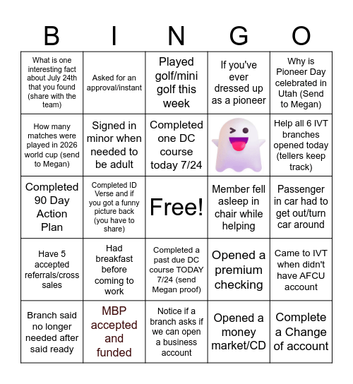 Fun Friday!!! Bingo Card
