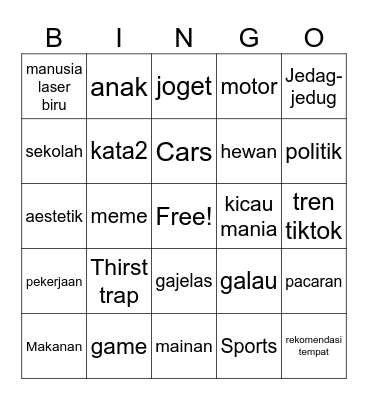 TikTok Bingo Card