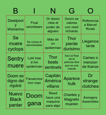 AVENGERS DOOMSDAY Bingo Card