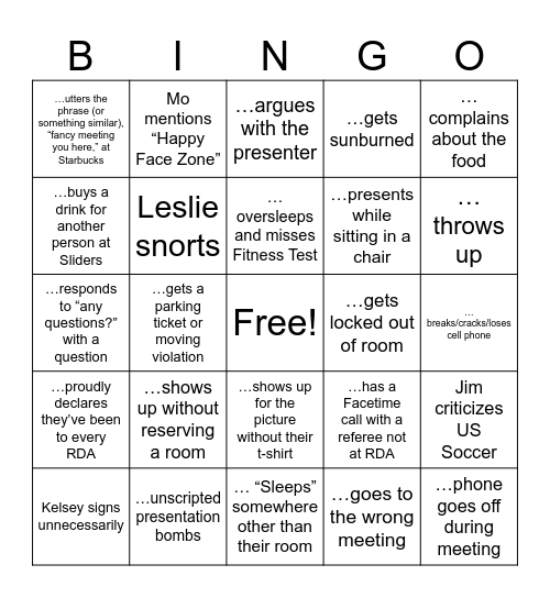 RDA Bingo Card