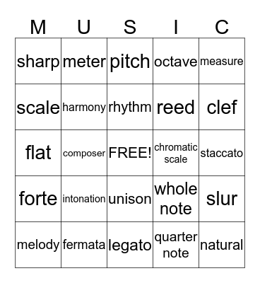 Music Bingo Card