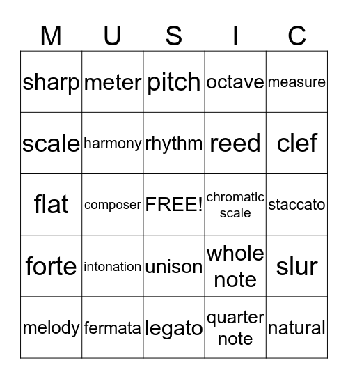 Music Bingo Card