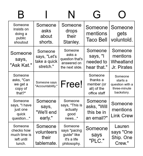 Things we all knew would happen Bingo Card