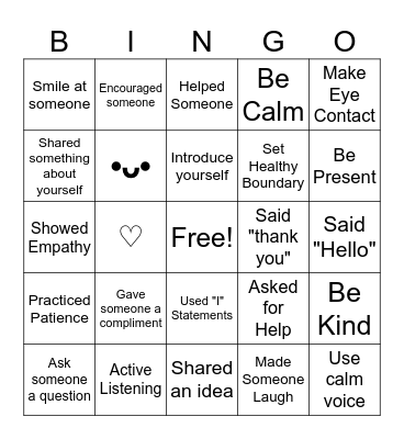 Social Skills BINGO Card