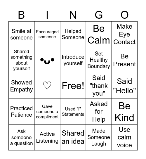 Social Skills BINGO Card