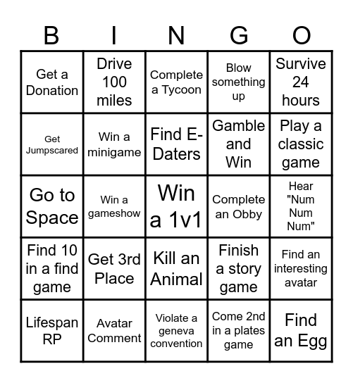 gooning Bingo Card