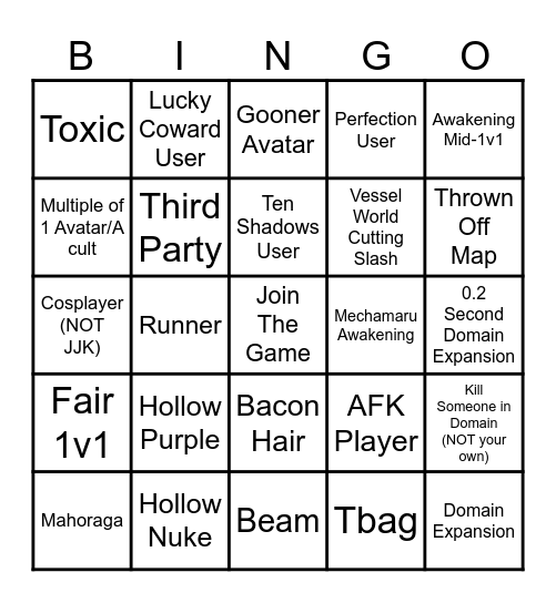 JJS Bingo Card