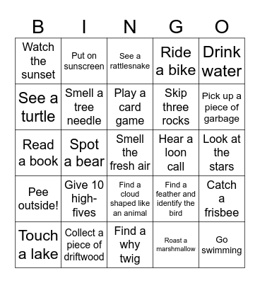 Killbear Camping Bingo Card