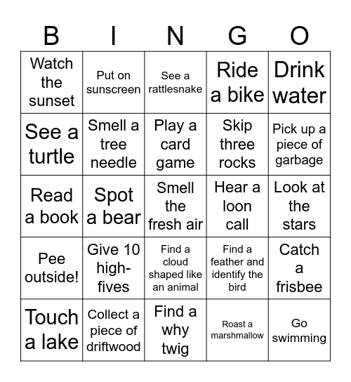Killbear Camping Bingo Card
