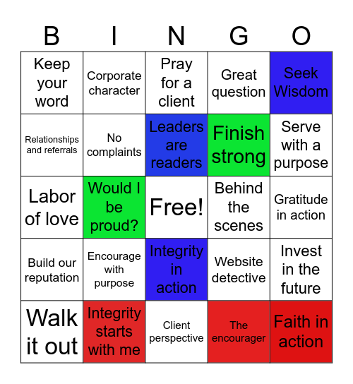 2nd Quarter Bingo - Integrity Bingo Card